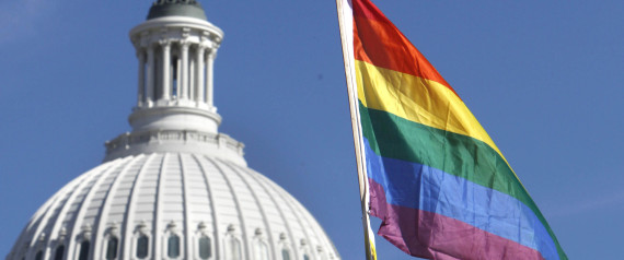 Daniel Raeder, 17, of Rockville, Md., holds a rainbow flag by the Capitol as thousands of gay rights advocates rally in Washington, on Sunday, Oct. 11, 2009. (AP Photo/Jacquelyn Martin)